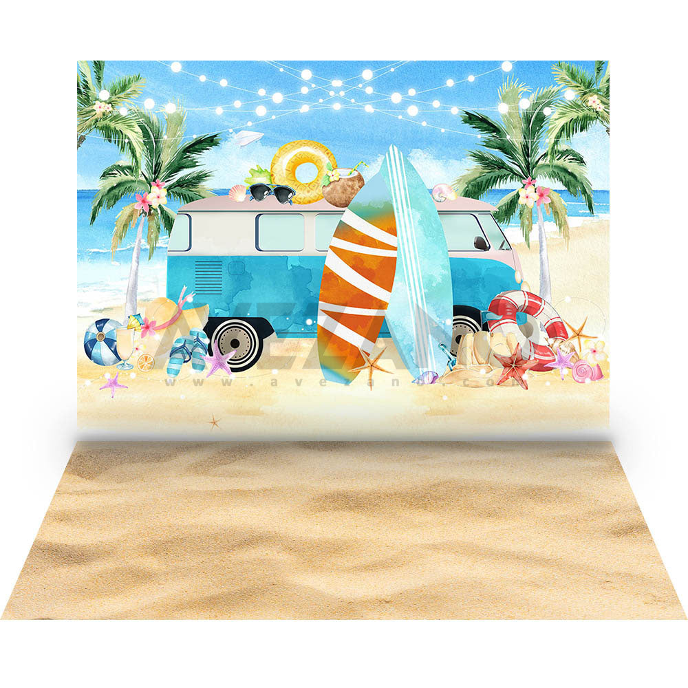Avezano Summer Beach Surfboard 2 pcs Set Backdrop-AVEZANO